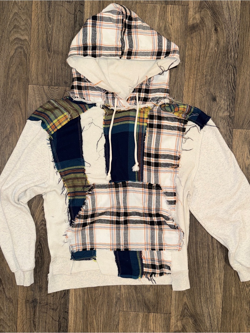 BDG Kylian Flannel Spliced Hoodie Sweatshirt